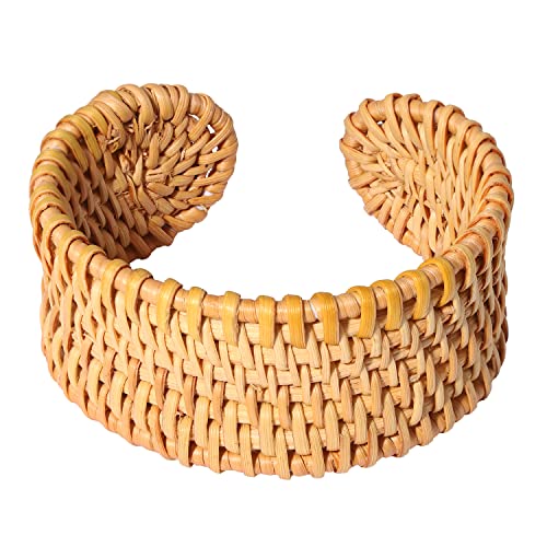 Hswe Rattan Bracelet For Women Handmade Lightweight Straw Wicker Braid Cuff Bangle Bracelet Statement Adjustable Bohemian Rattan Woven Chunky Bracelets For Girls Summer Wrist Jewelry #TOP3