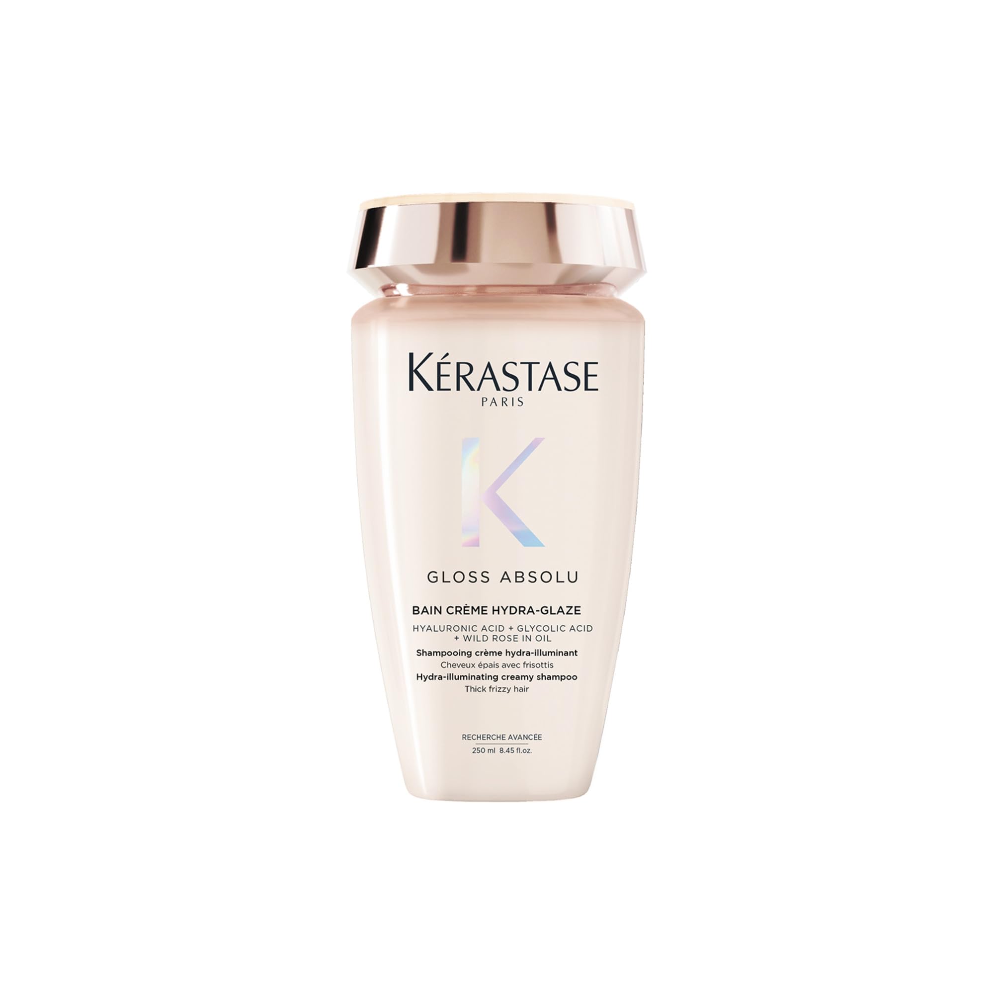 Kérastase, Gloss Absolu, Shampoo per Capelli Spessi Tendenti al Crespo, Con Acido Glicolico, Acido Ialuronico e Olio di Rosa Canina, Bain Crème Hydra-Glaze, 250 ml