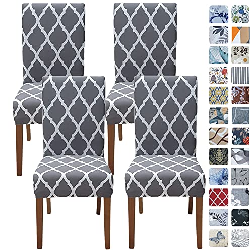 Image of SPRINGRICO Chair Covers for Dining Room Set of 4, Stretch Dining Chair Cover, Washable Spandex Kitchen Parsons Chair Slipcovers, Removable Seat Protector for Home or Party ( 4 Pack, Gray GEO)