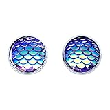 MA&SN Color Change Ocean Princess Style Mermaid Sea Maid Sea Maiden Stud Earrings for Women Girl Gift (Blue)