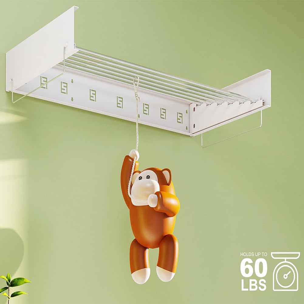 Étendoir mural extensible pliable portée 30 kg extensible 100 cm peu encombrant, design compact mince, blanc