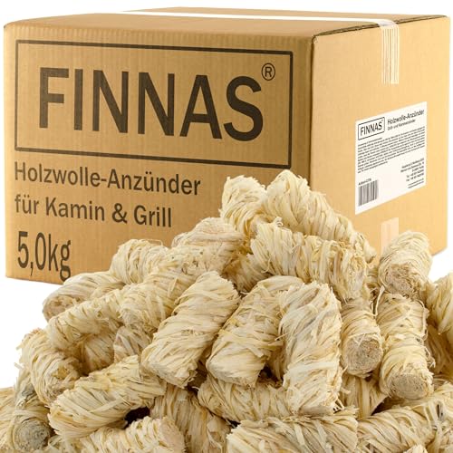 FINNAS Anzündwolle Kaminanzünder Grillanzünder Ofenanzünder Holzwolleanzünder 5kg ca 400 Stück...