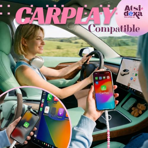 Image of 4-in-1 Beaded Charging Cable, MFi Certified, Works with CarPlay, 3.3FT 60W Fast Charger Cord for iPhone 17 /16 /15 /14 /13 /12 /11, iPad, Samsung, Android and More (Pink Swirl)