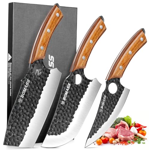 BOMASS Butcher Knife Set of 3 Hand Forged