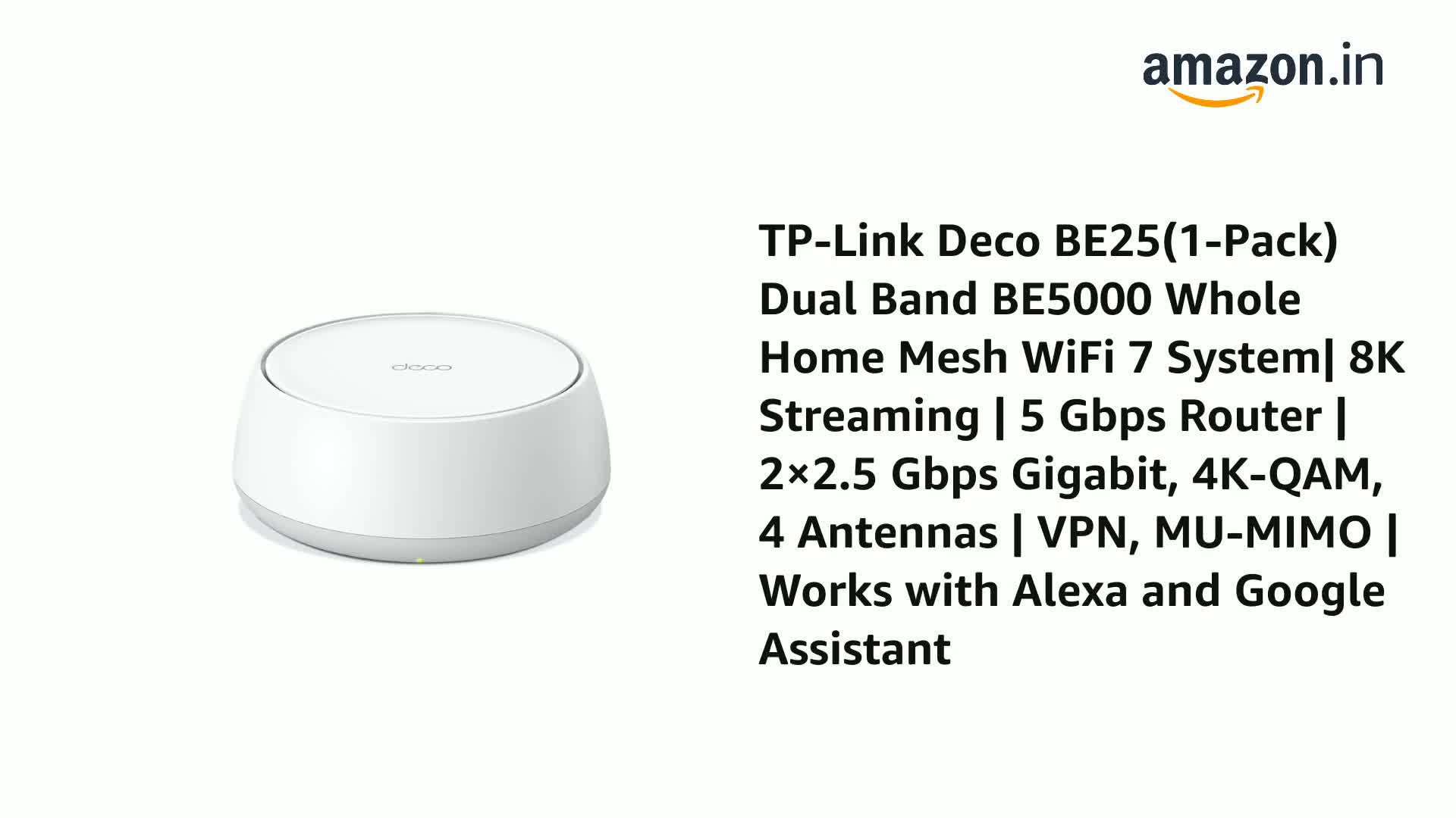 TP-Link Deco BE25(1-Pack) Dual Band BE5000 Whole Home Mesh WiFi 7