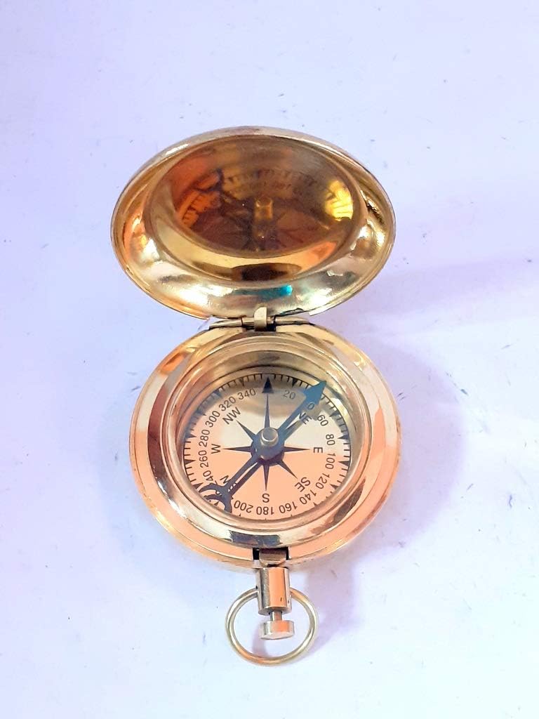 Nautical Brass Compass 1.5" inch Push Button Sundial Antique Pocket Compass with Chain Colors Golden