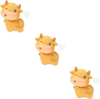 VICASKY 3 Pçs Bezerro Bobble Cabeça Boneca Carro Brinquedo Mesa Decoração Mini Figuras De Ação Balançando Cabeça Boneca Animal Ano Vaca Brinquedo Carro Painel Decorações Bonito Resina