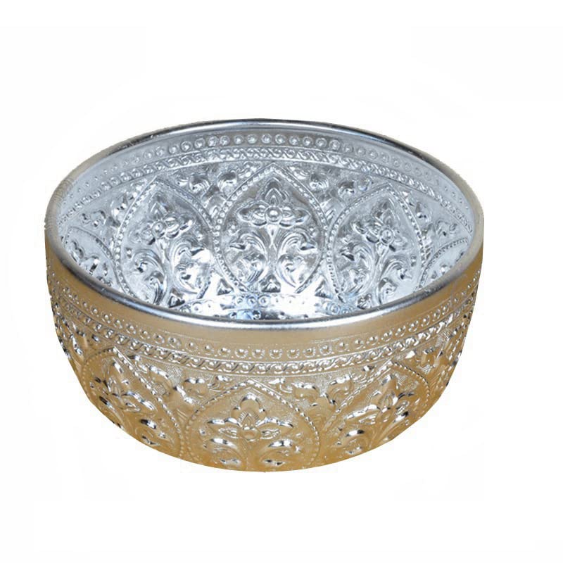 Thai Handicraft Metal Bowl 1pc Restaurant Hotel Household Tableware Supplies Hand Carved Round Metal Bowl (12cm)