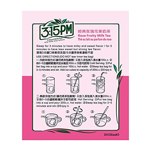 3:15Pm Milk Tea - Classic Series - Authentic Bubble Tea (10 Teabags) (Rose Fruity Milk, 10) #TOP1