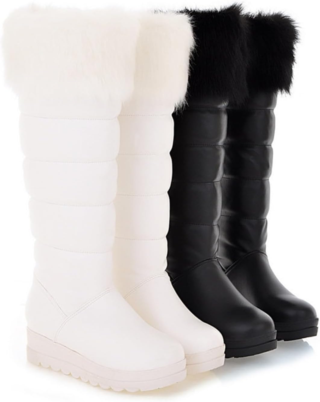 Women's Warm Fur Lined High Snow Boots Outdoor Waterproof Rainproof Pull-On Knee-High Boots Suitable For Winter Outdoors, Snow, Driving