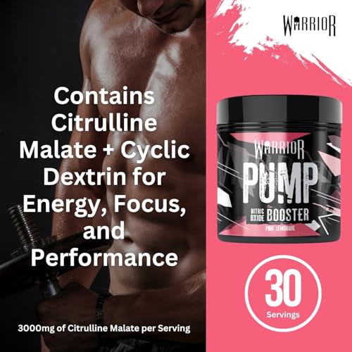 Warrior Pump Non Stim Pre-Workout Powder 225g – Nitric Oxide Supplement – Contains Citrulline Malate, Cyclic Dextrin for Energy, Focus, and Performance – 30 Servings (Pink Lemonade) - Image 4