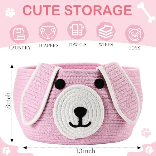 Image of Zopeal Dog Woven Basket Cute Woven Cotton Rope Puppy Animal Storage Basket for Laundry Toy Gift(Pink,13 x 8 Inch)