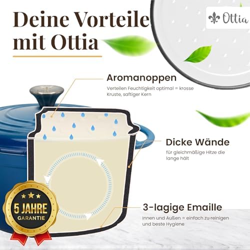 Bild 1 - Ottia Gusseisen Topf brot backen [inkl. Gärkorb] - Emaille Topf 26cm - Dutch Oven, Brotbackform, Brotbacktopf, Schmortopf Bräter mit Deckel, Bratentopf - auch für Induktion | Händler aus Hamburg