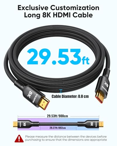 Image of Highwings Long HDMI Cable 30FT, 8K 4K HDMI 2.1 Cord Ultra High Speed[48Gbps 8K@60Hz 4K@120Hz], Heavy Duty, Flexible,Braided, eARC, HDCP 2.2&2.3, HDR 10-Compatible with HDTV,Projector,Monitor and More