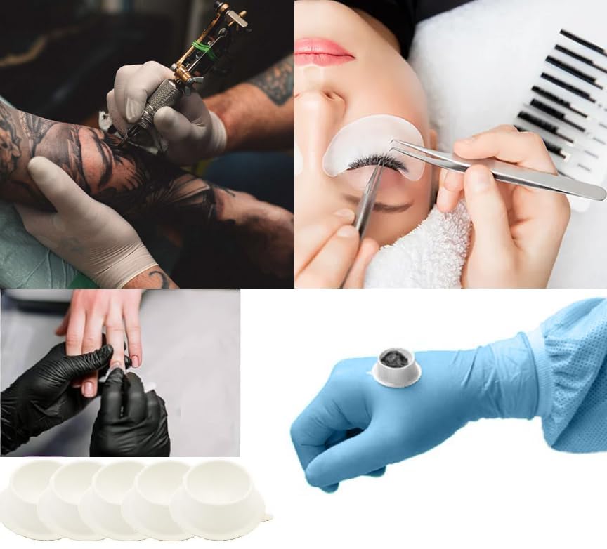 AmeriCan Goods 100/Pack Tattoo Ink Cup Sticky Plastic Dappen Dishes for Pigment Ink & Glue for Eyebrow Microblading, Eyelash Extensions