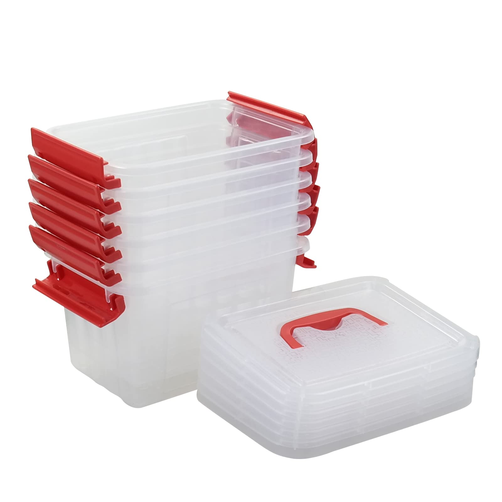 Amazon｜Easymanie プラスチック収納容器 赤いハンドル付き 6クォート
