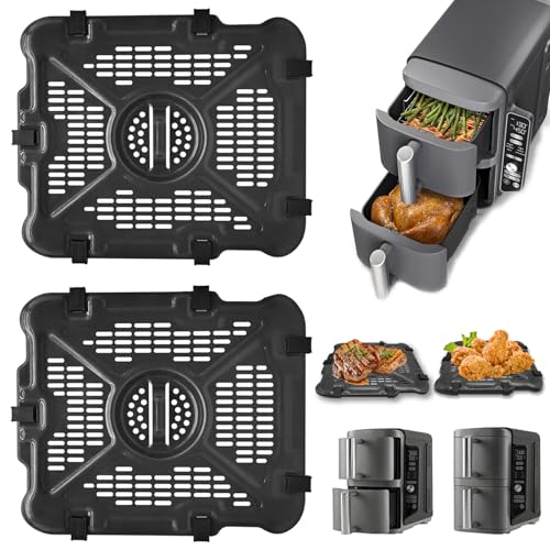 GWY Air Fryer Tray for Ninja SL401 Double Stack XL 2-Basket Air Fryer, 2 Packs Replacement Air Fryer Crisper Plate Grill Pan Grill Plate Accessories with Rubber Bumpers, Dishwasher Safe -  GXF