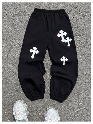 Floerns Boy's Y2k Cross Print Long Pants Elastic Waist Streetwear Jogger Pants2