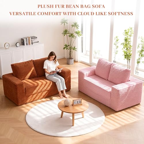Image of HABUTWAY 62 inch Small Boneless Couch,3-in-1 Convertible Folding Sofa Bed, Corduroy Loveseat Sofa Bed w /2 Pillows for Living Room /Guest Room No Assembly Required, Brown