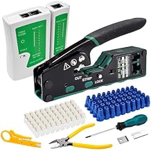 RJ45 Crimp Tool Pass Through Ethernet Crimper Kit, Cat5e Cat6 RJ45 Crimping Tool with Cable Tester, 50Pcs Connectors and Strain Relief Boots
