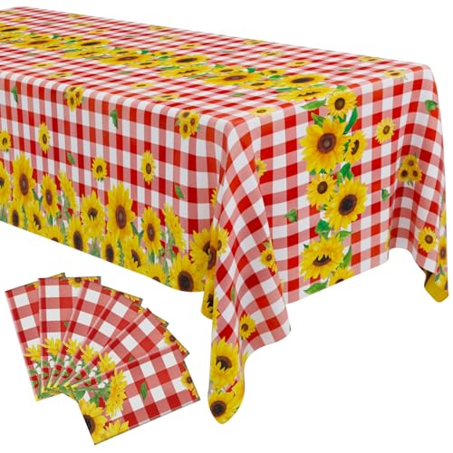 Peryiter 6 Pack Disposable Sunflower Tablecloth 54 x 108 Inch