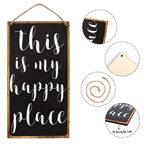 SUPERDANT Wall Hanging Decorative Wood Sign This is My Happy Place Rectangle Wall Decor Art Hanging Wood Plaque for Home Decor 25x13x0.05cm - Image 3