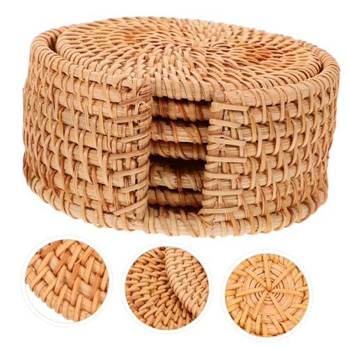Set de verres rotin tressé protège-tables réutilisables avec panier pour repas chic - 5