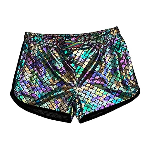 Mens Running Booty Shorts, Zippered Pockets, Rave & Party Short LGBTQ, Gay Rainbow Panda Shorts (Mermaid, S) Cover