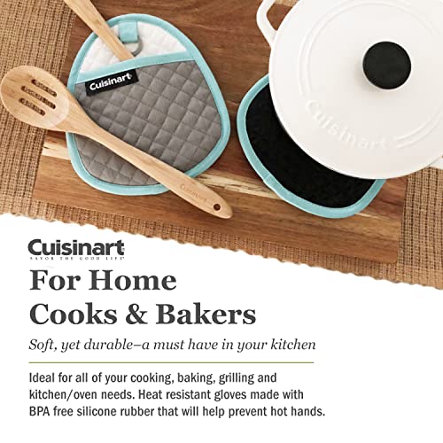 Cuisinart Quilted Silicone Pot Holders And Oven Mitts With Soft Insulated Pockets, 2Pk - Heat Resistant Hot Pads, Potholder, Trivets With Non-Slip Grip To Safely Handle Hot Cookware - Drizzle Grey #TOP2