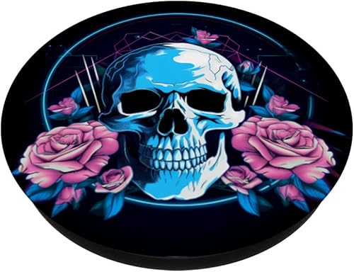 Miniatura 2 de Cool Synthwave Blue Skull with Roses PopSockets Swappable PopGrip