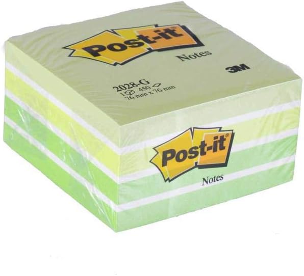 Post-it Notes Cube, Green, 1 Pad, 76 mm x 76 mm, 450 Sheets, 100% PEFC - Extra Sticky Notes for Walls, Monitors and Fridge