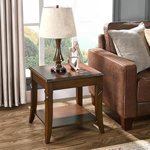 PADMA HOUSE Solid Wood End Table with Shelf, Vintage Rectangle Sofa Side Table with Dual Hourglass Tabletop, Apartment Telephone Table with Curved Legs for Living Room, 19.7 * 17.7 * 19.7in PADMA HOUSE Solid Wood End Table with Shelf Vintage Rectangle Sofa Side Table with Dual Hourglass Tabletop Apartment Telephone Table with Curved Legs for Living Room 197 177 197in