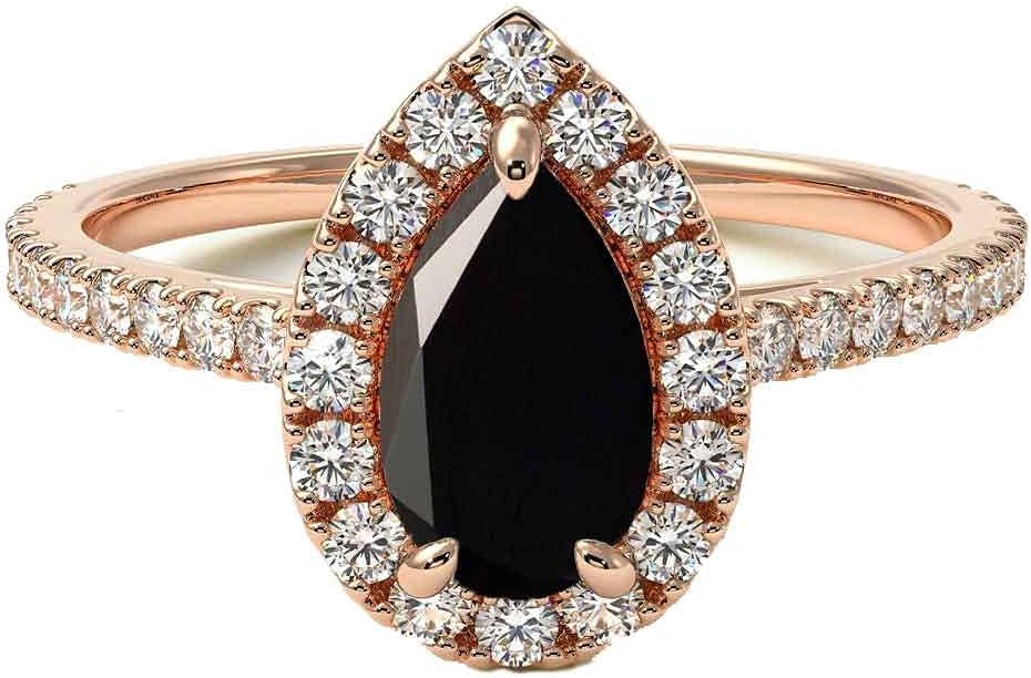Choose Your Gemstone 18K Rose Gold Ring Pear Shape Halo Diamond Design Wedding Engagement Handmade and Fashion Jewelry for Women Girl Available in Size 4,5,6,7,8,9,10,11,12