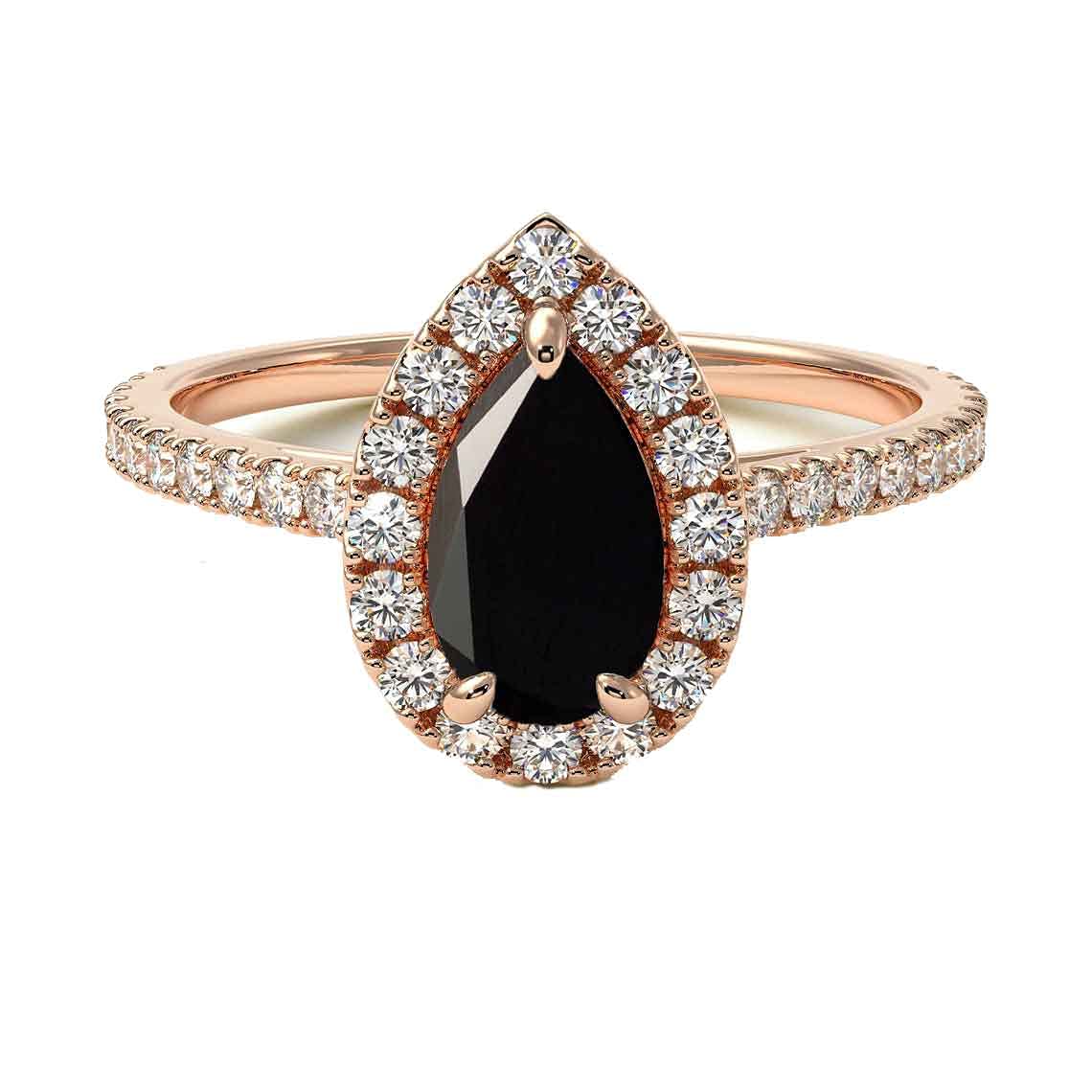 Choose Your Gemstone 18K Rose Gold Ring Pear Shape Halo Diamond Design Wedding Engagement Handmade and Fashion Jewelry for Women Girl Available in Size 4,5,6,7,8,9,10,11,12