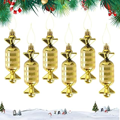 Weihnachtsbaumkugeln,6Stk Weihnachten Süßigkeiten Verzierungen Gold Bonbons Hängende Dekorationen Cover