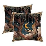Batmerry Riesige Eichenholz-Halbmond-Hand-Kissenbezüge, Handreich, Mond- und Tween-Eichen-Kissenbezüge, Digitaldruck, Mischgewebe für Couch, Sofa, Bett, unsichtbarer Reißverschluss, 50,8 x 50,8 cm, 2
