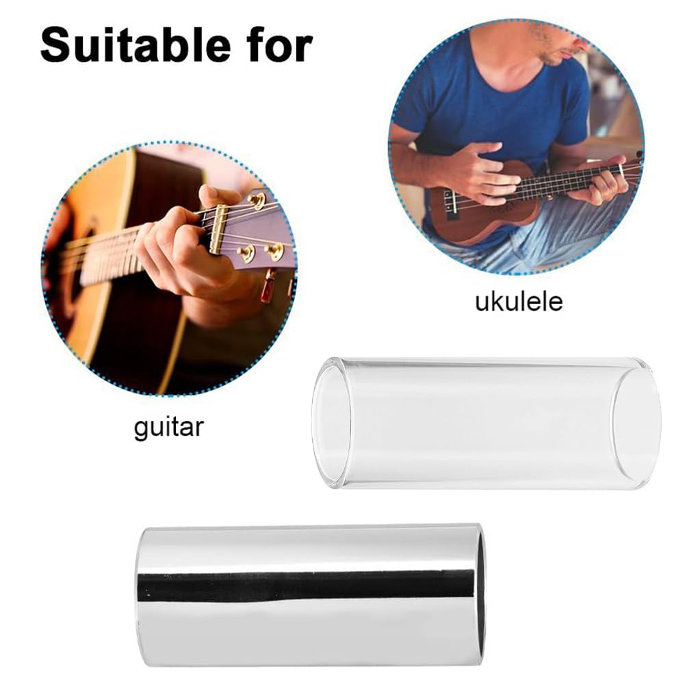 Bottleneck gitarre, Medium Glasrutsche, 1 Glas Slide und 1 Edelstahl Slide, Gitarre Slide Set, Bottleneck Glasrutsche Slide für Gitarre, Bess. E-Gitarre, Akustische Gitarre, Saiteninstrumente