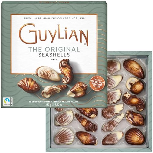 Belgian Chocolate Seashells, 8.82 oz, 22 pc Gourmet Hazelnut Praliné Truffles by GuyLian, Assorted White & Milk Chocolate Candy Gift Box for Women and Men Belgian Chocolate Seashells, 8.82 oz, 22 pc Gourmet Hazelnut Praliné Truffles by GuyLian, Assorted White & Milk Chocolate Candy Gift Box for Women and Men
