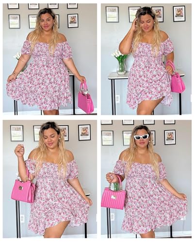 Image of Pinup Fashion Plus Size Summer Dresses-2026 Casual Puff Sleeve Sweetheart Neckline Smocked Short Babydoll Dress