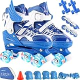 Patins Infantil 2 Em 1 Ajustável Patins 4 Rodas, Patins Quad, Patins Infantil Menina, Ajustável com Bolsa e Kit Proteção, Para meninas, meninos e iniciante (Azul, P (28-32))