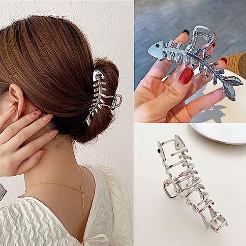 Hifanmm Fish Bone Hair Clips Silver Metal Hair Accessories For Women Girls Elegant Fishbone Shape Hair Claw Clips Shiny Hairpins Strong Hold Nonslip Hair Clip For Thick Or Thin Hair Goddess Look 1 Pcs thumb #3