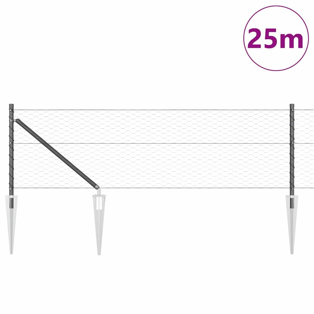 Pannello di recinzione grigio, 250 x 60 cm, in acciaio e PVC, design moderno, robusto, con 13 punte per giardino, terrazza, cortile