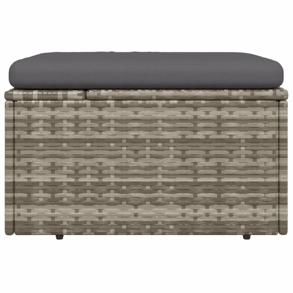 Taboret ogrodowy z poduszką, szary, 55 x 55 x 30 cm, polirattan, odporny na działanie warunków atmosferycznych, na taras, balkon, do użytku na zewnątrz, wygodne meble