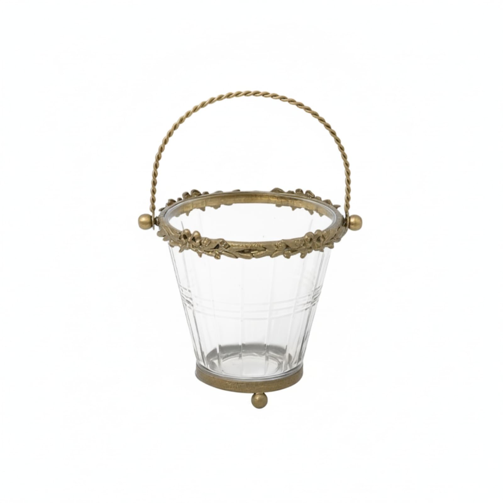 predolo Contenitore in Vetro con Manico da Tavolo Portaoggetti in Vetro e Metallo Stile Francese Cesto Organizzatore per Centrotavola , Brass Glass Bucket B