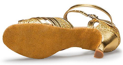 Honeystore Women's Glitter Ankle Strap Dance Shoes Open-Toe Suede Sole Thick Heel Gold 8.5 B(M) Us #TOP2
