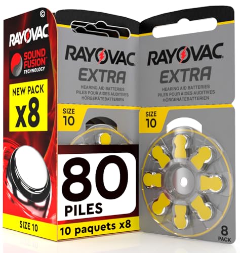 80 Rayovac Extra 10 Piles pour Appareils Auditifs Taille PR70 (Jaune) - 10 Plaquettes de 8 Piles