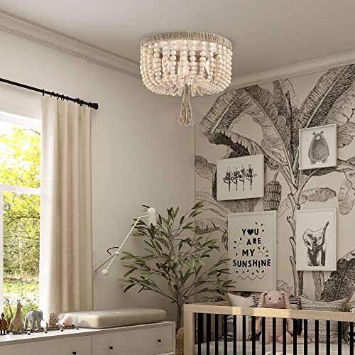 Wood Chandelier Small Boho Chandelier Lighting Rustic Beaded Chandelier 3 Lights Bohemian Light Fixtures Ceiling #TOP5
