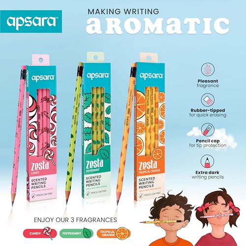 Image of Apsara Zesta Scented 6 Pencils Pack(Topical Orange, Candy, PepperMint) (9 Boxes)
