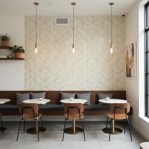 Image of Golden Geometric Self-Adhesive Wallpaper for Walls, Waterproof PVC Vinyl Wall Stickers, Peel and Stick Decorative Paper for Home, Furniture, Kitchen Cupboard & Almirah(45x300cm)