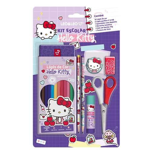 KIT LÁPIS DE COR 12 CORES HELLO KITTY CAIXA C/ 6 KITS LEOELEO